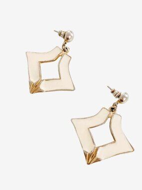 Cream and Gold Dangle Style Earrings